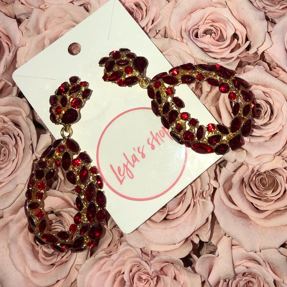 Red crystal statement earrings